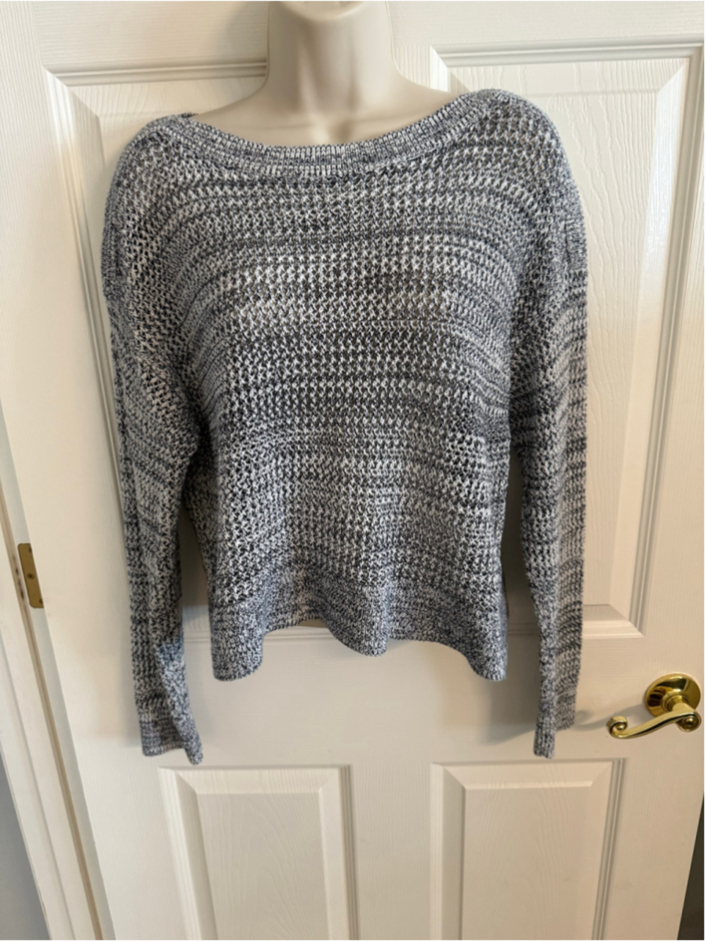 Old Navy Navy White Marled Open Stitch Boat Neck Sweater S EUC 100% cotton